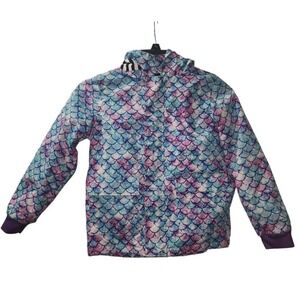 Funnycokid Mermaid Scale Print‎ Hooded Jacket Full Zip Girls Kids Size L